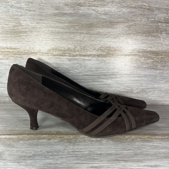 STUART WEITZMAN Women’s Dark Brown Strappy Suede Leather Pumps Heels Size 9.5 N - Picture 3 of 9